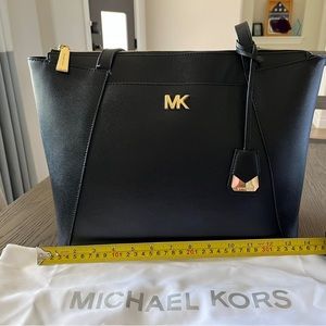 Large Black Saffiano Leather Top-Zip Tote Bag